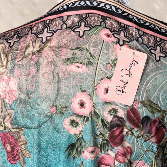 NWT Pink Daisy | Teal Ombré Floral Pocket T-Shirt Dress - 2X - Picture 3 of 4